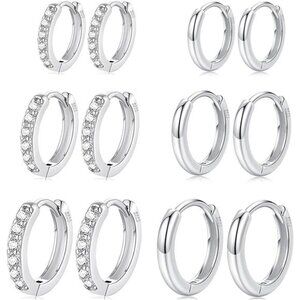 6 Pairs 925 Sterling Silver Small Hoop Earrings for Women